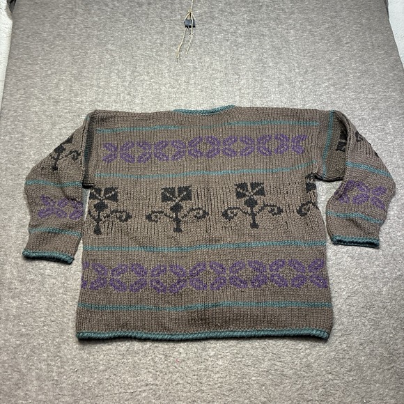 Vintage Bolivian Hand Knit Cardigan Sweater Lamb Wool Art Handmade Men XL Heavy - Picture 3 of 6